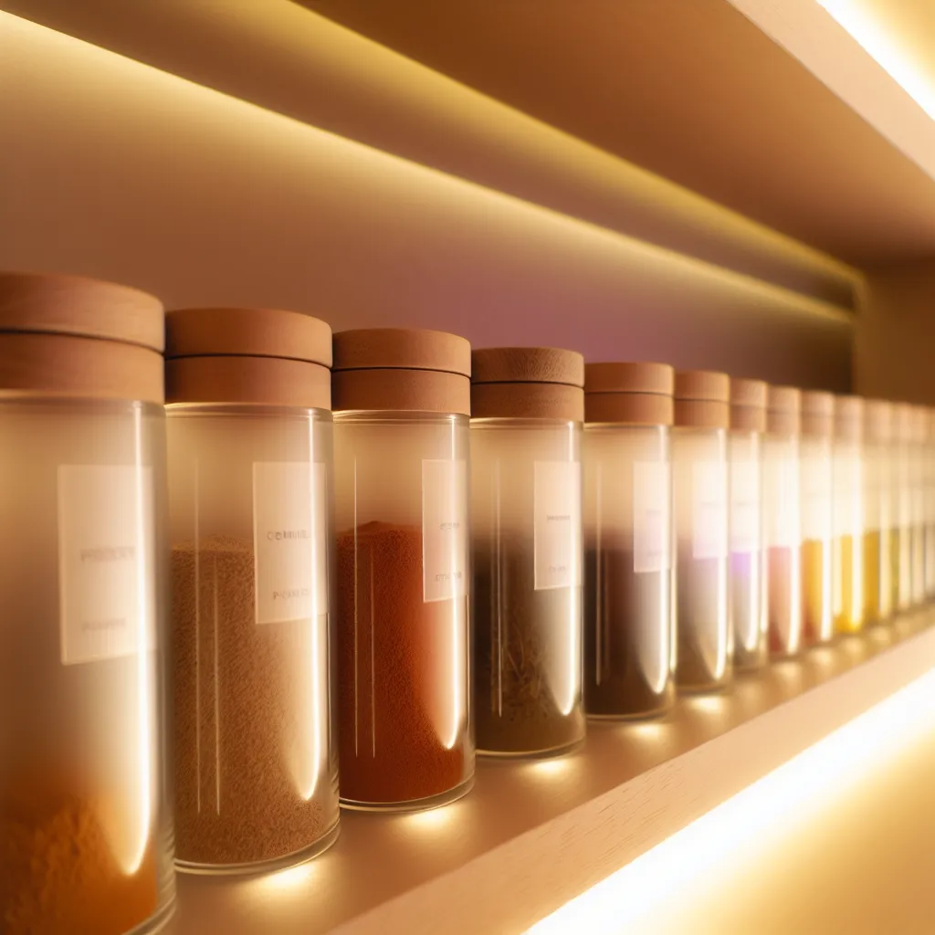 Organized spice collection in uniform containers